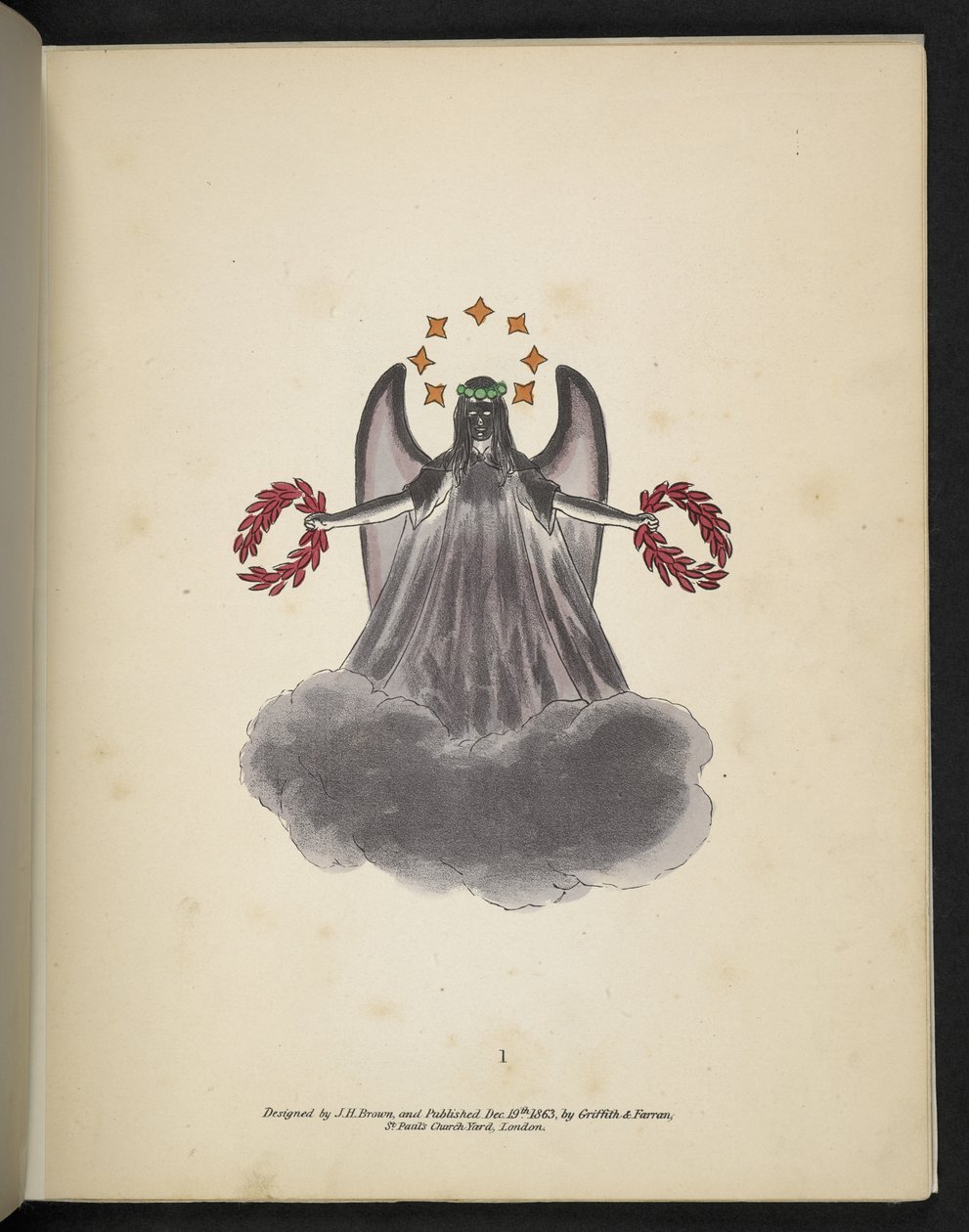 Plaka 1. Kara bir melek.  spektropi; veya, Her yerde ve herhangi bir renkte hayaletler gösteren şaşırtıcı spektral yanılsamalar vb. ser. 1.  J.H. Kahverengi,  1864 by American School