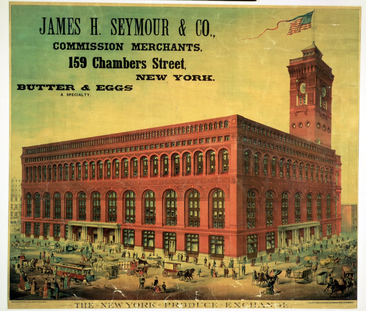 Poster reklamı James H. Seymour & Co. Commission Merchants at New York Produce Exchange, Sacket, Wilhelms ve Betzig tarafından oyulmuş, c.1885 by American School