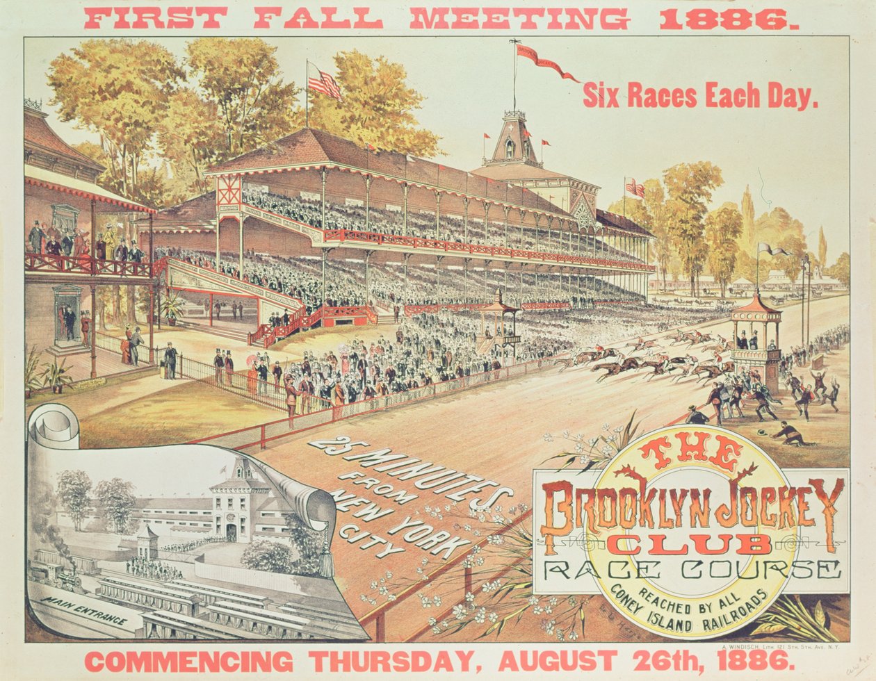 Brooklyn Jokey Kulübü Yarış Pisti, 1886 reklam afişi by American School