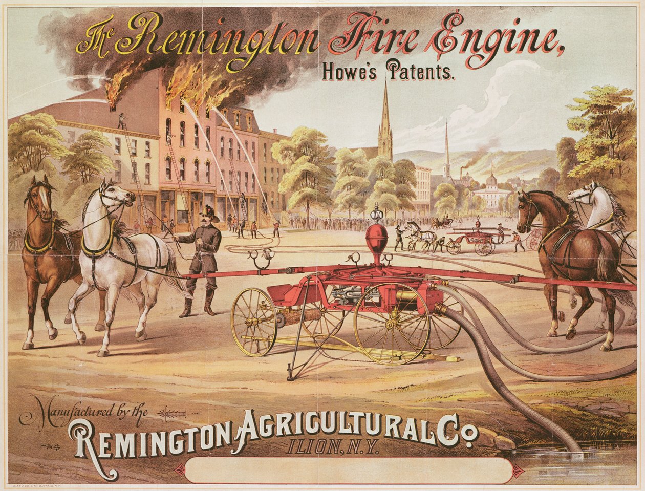 Remington Tarım Şirketi tarafından üretilen Remington İtfaiye Motorunun reklam afişi, 1890 dolayları by American School