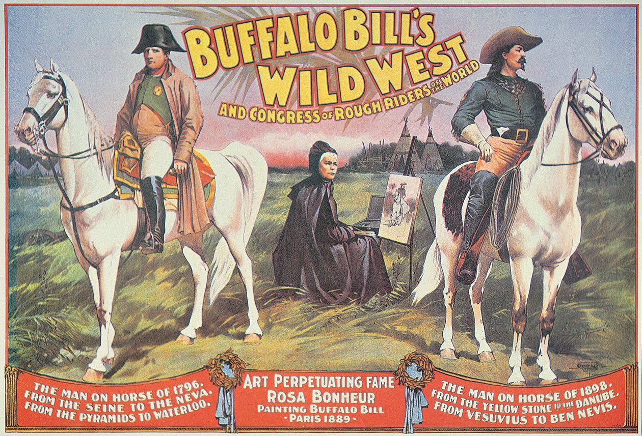 Napolyon (1769-1821) ve Rosa Bonheur (1822-99) 1898 (renkli taş) içeren Buffalo Bill