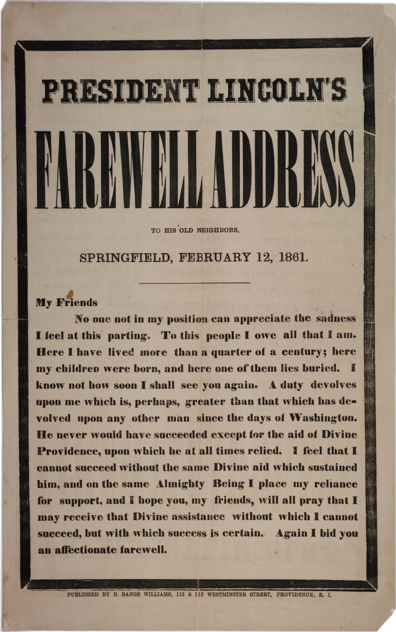 Başkan Lincolns Eski komşularına Veda Konuşması, Springfield, 12 Şubat 1861 by American School