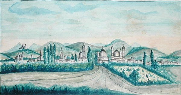Pueblo, Meksika (kağıt üzerine sulu boya) by American School