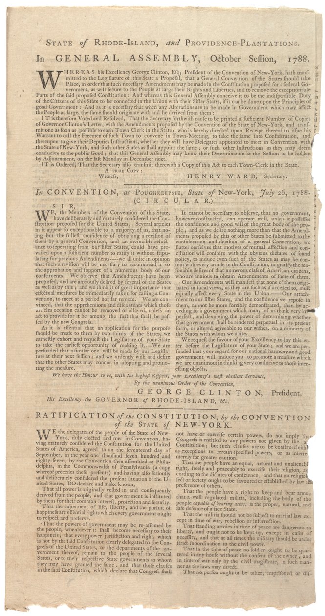 Anayasa değişiklikleri için NYS önerisini basan kararlar, Ekim 1788 by American School
