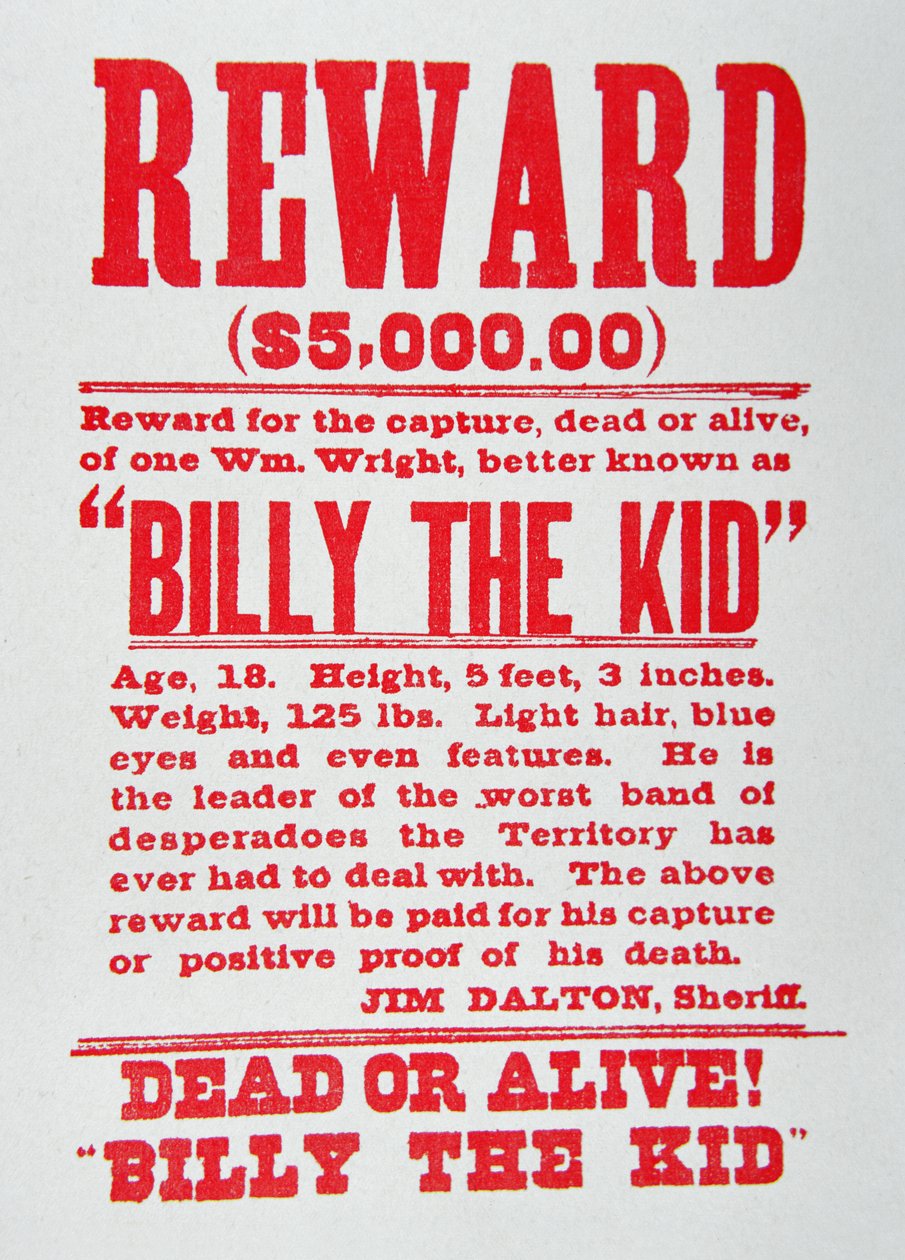Billy the Kid (1859-81) için Ödül Posteri (lito) by American School