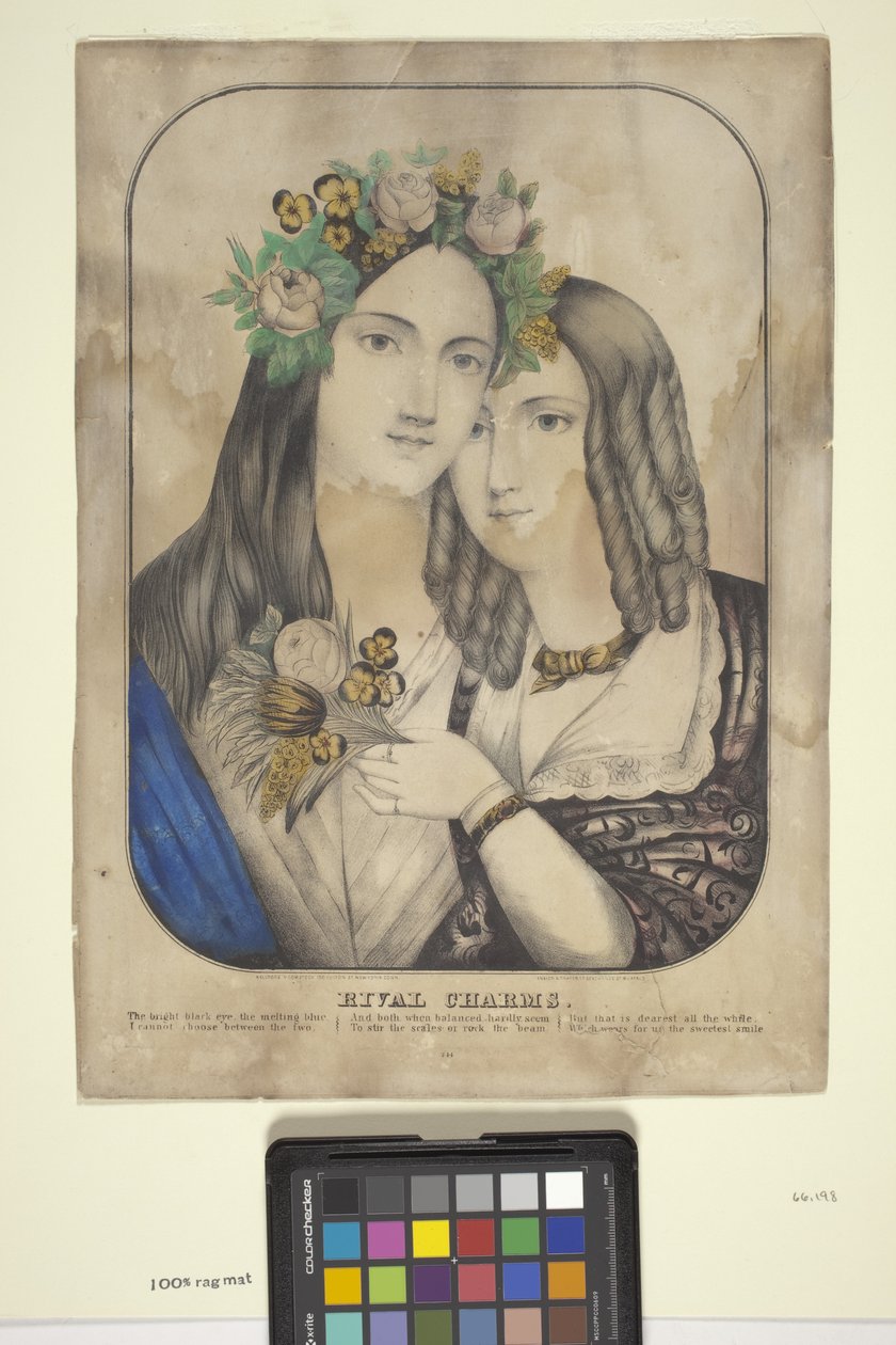 Rival Charms (elle renklendirilmiş litografi) by American School