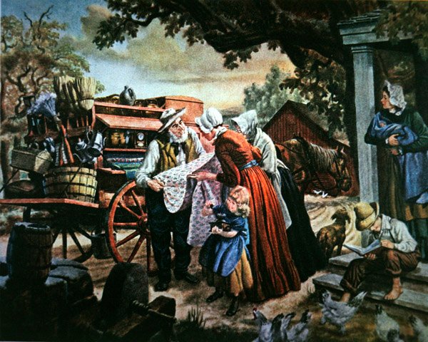 19. yüzyılda kırsal Amerika: ev eşyalarının gezici satıcısı (renkli taş) by American School