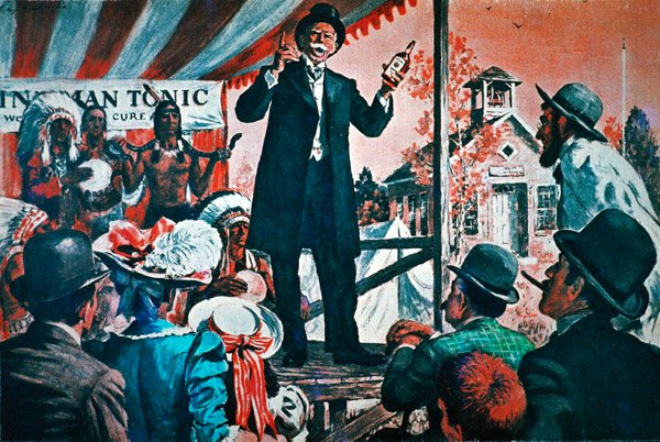 Kırsal Amerika: 'her derde deva' tonik (renkli lito) seyyar satıcısı by American School