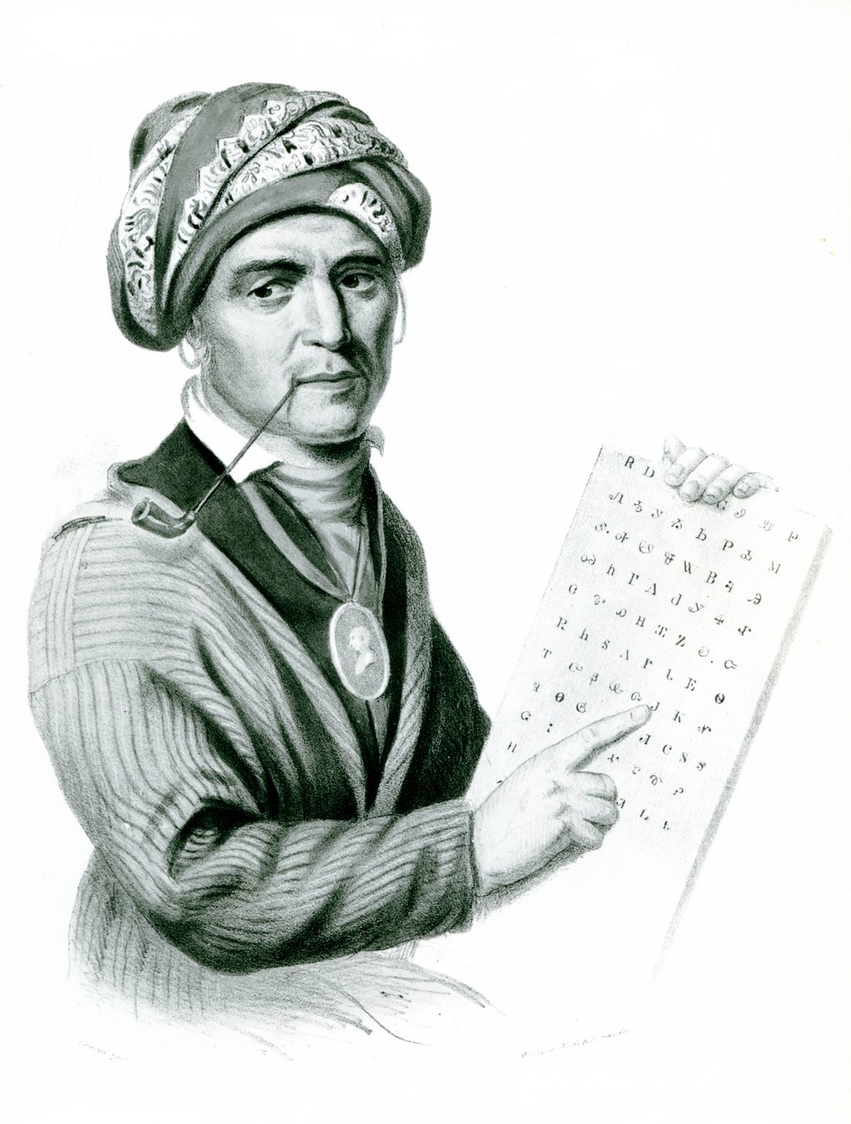 Se Quo Yah (Sequoyah), Hint alfabesinin mucidi, 1836 (b:w fotoğraf) by American School