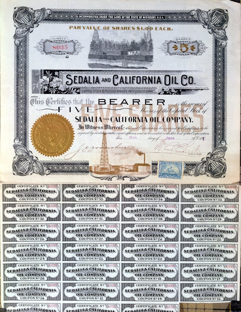 Sedalia ve Californian Oil Company için Hisse Senedi, ABD, 1901 by American School