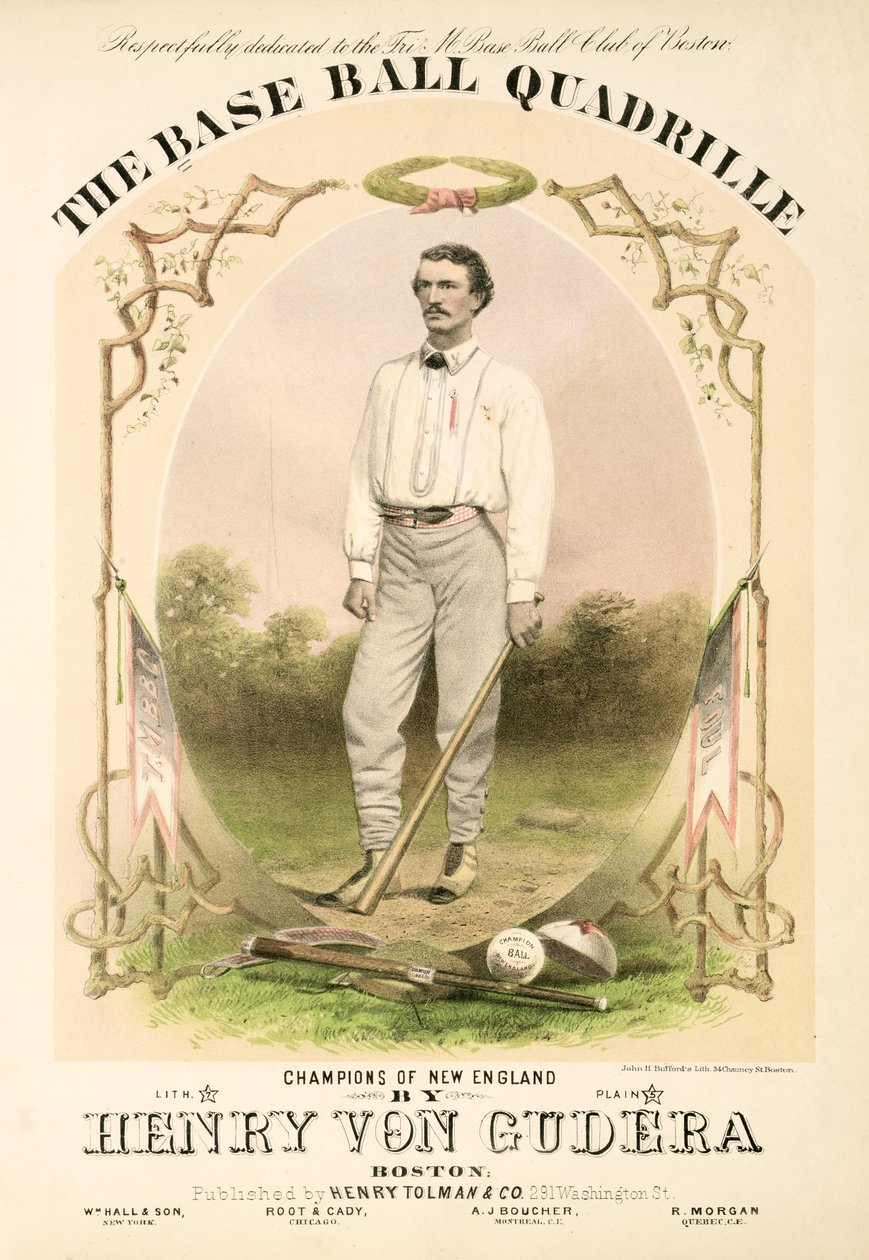Henry von Gudera tarafından yazılan ve Henry Tolman & Co. tarafından yayınlanan The Base Ball Quadrille için notalar kapağı, Henry Tolman & Co. tarafından yayınlandı. by American School