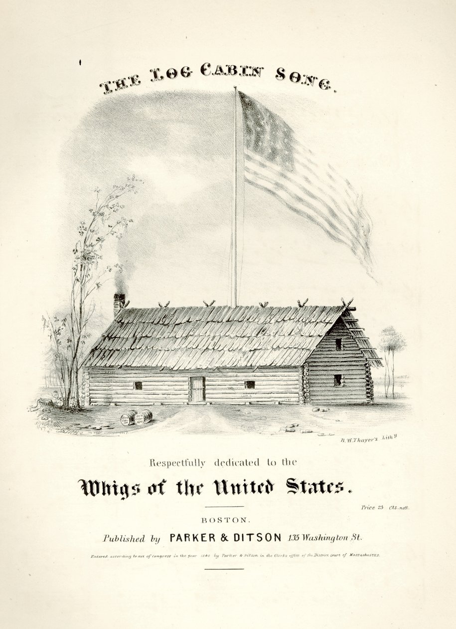 The Log Cabin Song... için notalar kapağı, Parker & Ditson, Boston, 1840 tarafından yayınlandı by American School