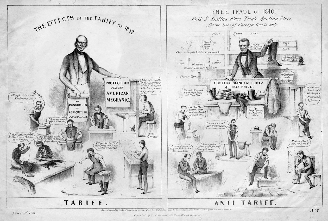 Tarife, anti tarife, H R Robinson tarafından yayınlandı, New York, 1844 by American School