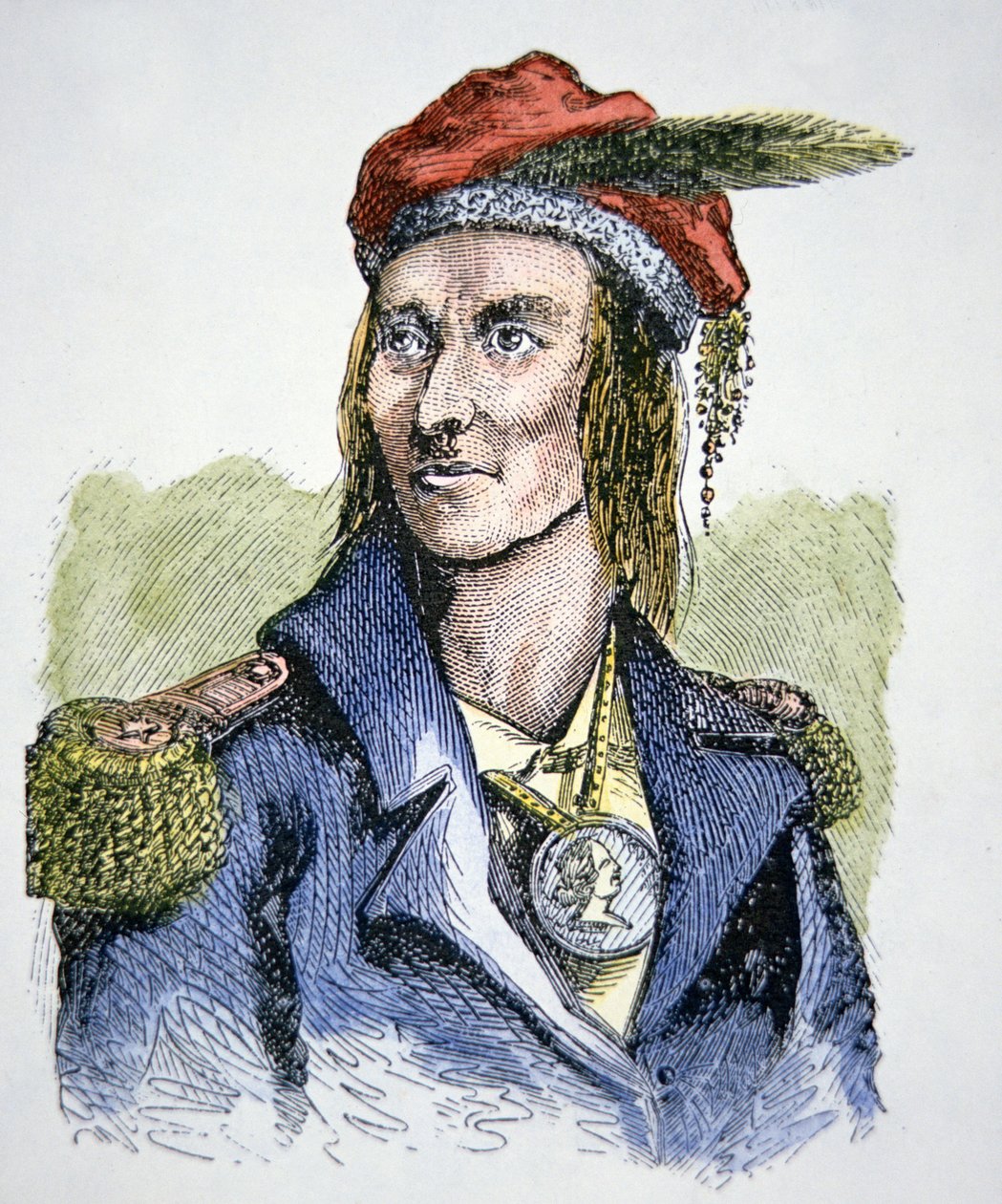 Tecumseh (1768-1813) (renkli gravür) by American School