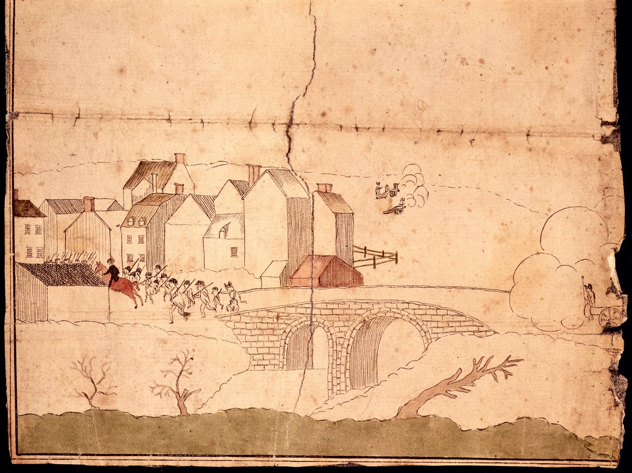 Lexington ve Concord Savaşı (kağıt üzerinde kalem ve mürekkep ve tuvalet) by American School
