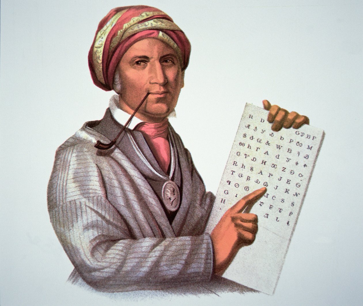Cherokee Bilgin, Sequoyah (1776-1843) (renkli taş) by American School
