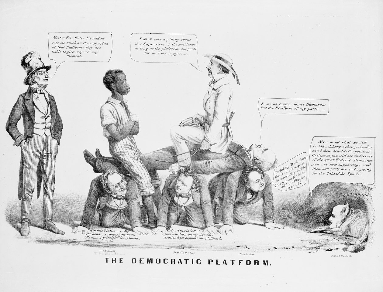 Demokrat partinin kölelik konusundaki duruşunu yorumlayan "Demokratik Platform" siyasi karikatürü, c.1856 by American School