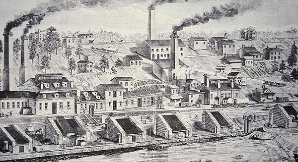 Brandywine Nehri üzerindeki Du Pont Toz Fabrikası (çizgi gravürü) by American School
