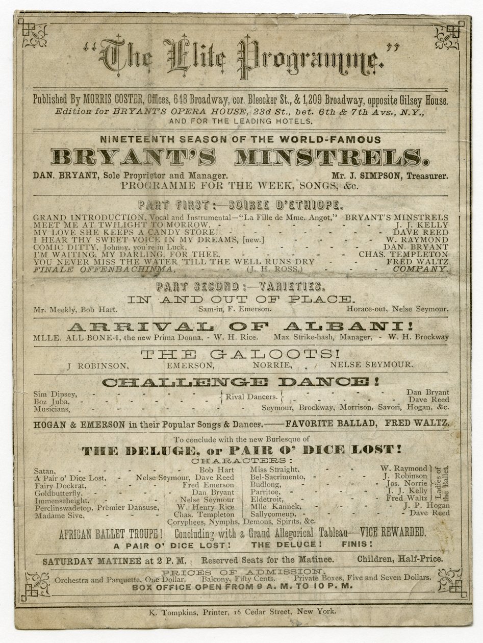 Morris Coster tarafından yayınlanan Bryants Opera House için Elit Programı by American School
