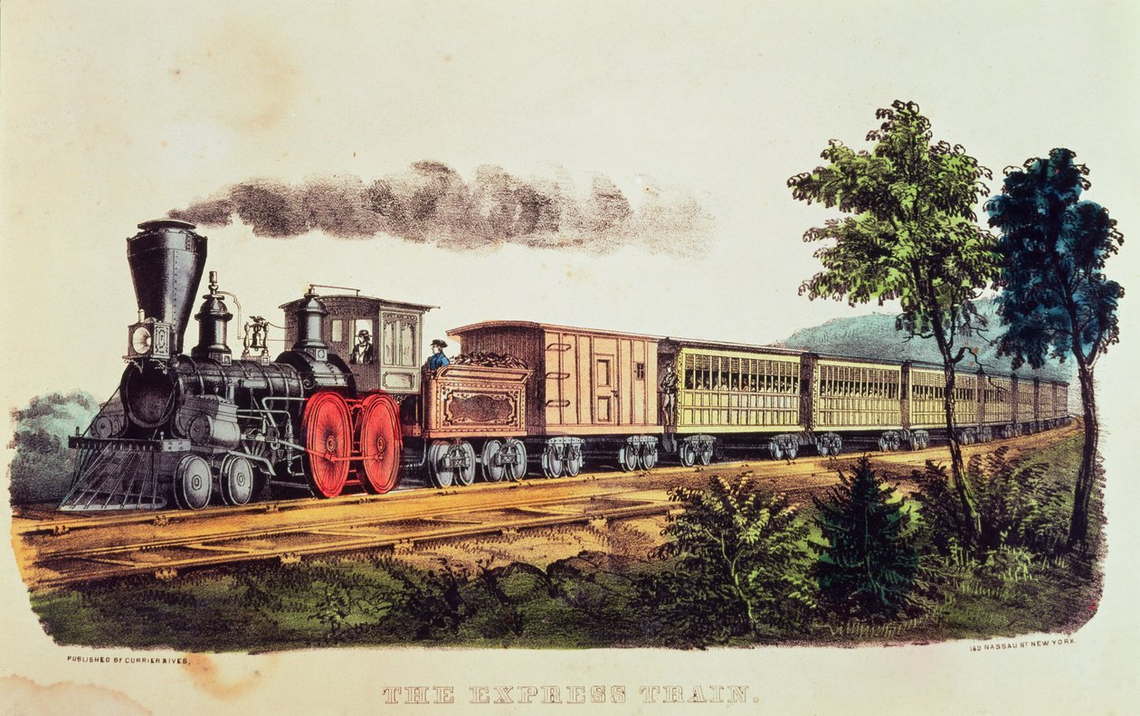 Nathaniel Currier (1813-88) ve James Merritt Ives (1824-95) tarafından kazınmış Ekspres Tren (renkli taş) by American School