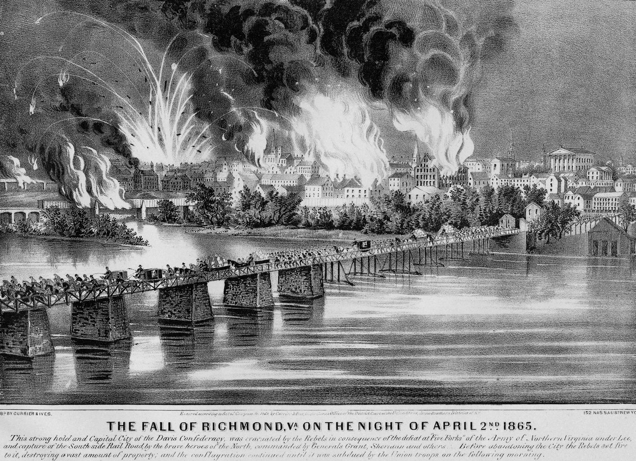 The Fall of Richmond, Va. 2 Nisan 1865 gecesi, pub. Currier & Ives tarafından, 1865 by American School