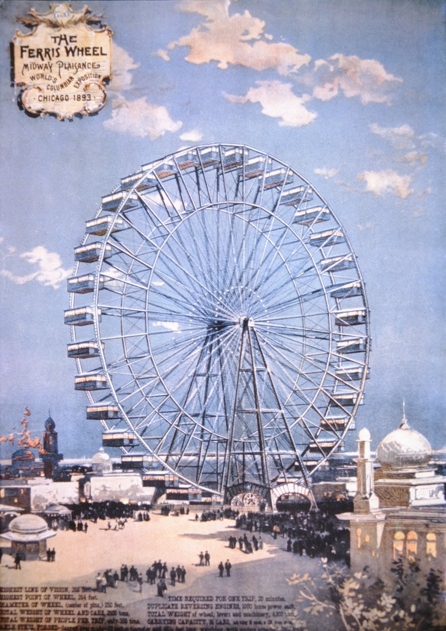 Dönme Dolap, Midway Plaisance, Dünyanın Kolomb Sergisi, Chicago 1893 (renkli taş) by American School