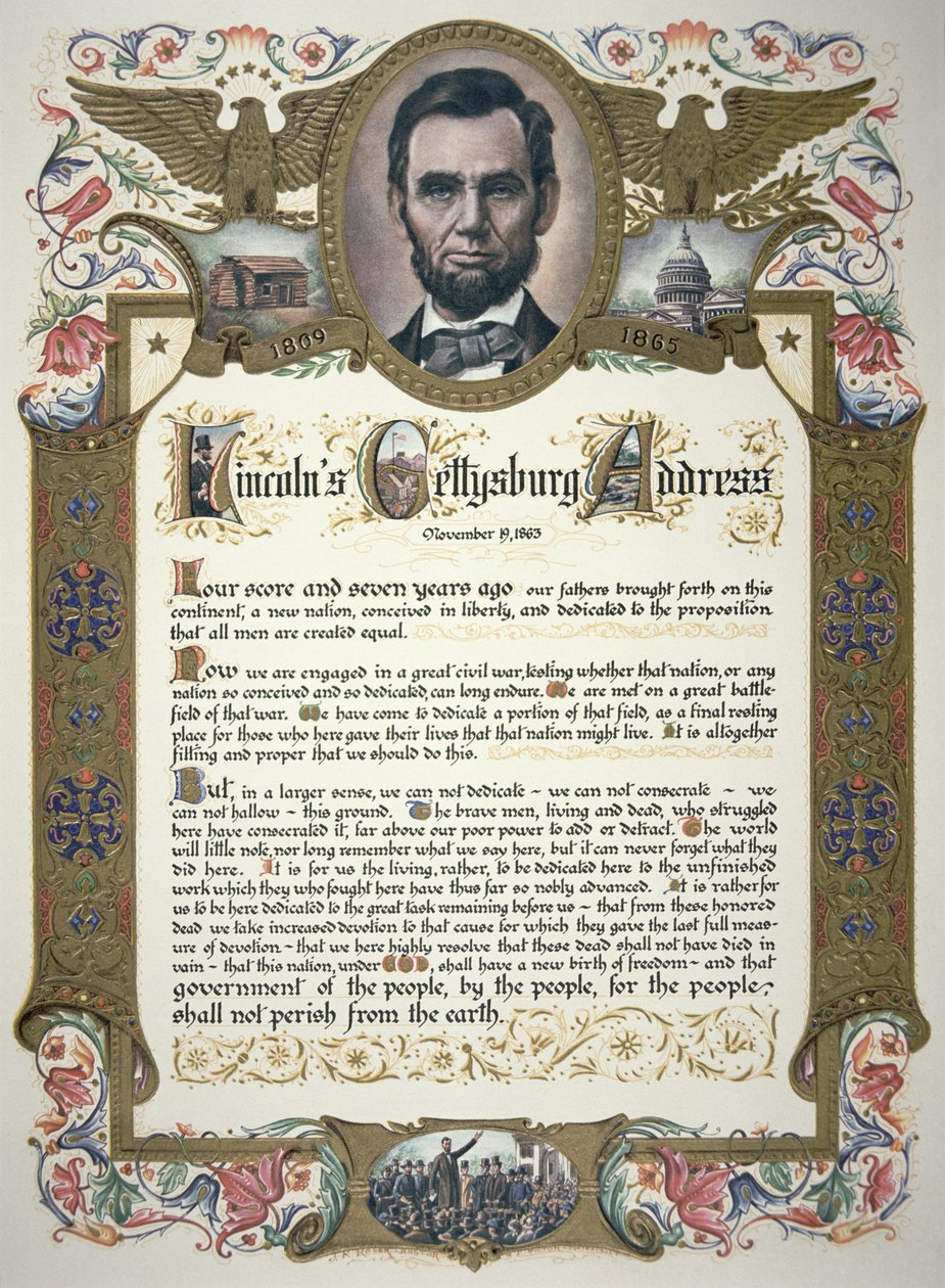 Abraham Lincoln tarafından verilen Gettysburg Adresi (1809-65) by American School
