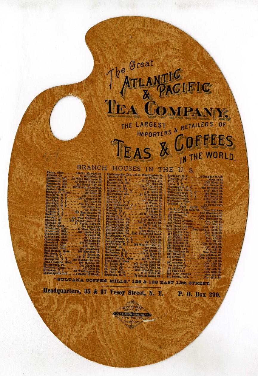 The Great Atlantic & Pacific Tea Company, Dünyanın En Büyük Çay ve Kahve İthalatçıları ve Perakendecileri, (kalıp kesim baskılı ahşap palet) by American School