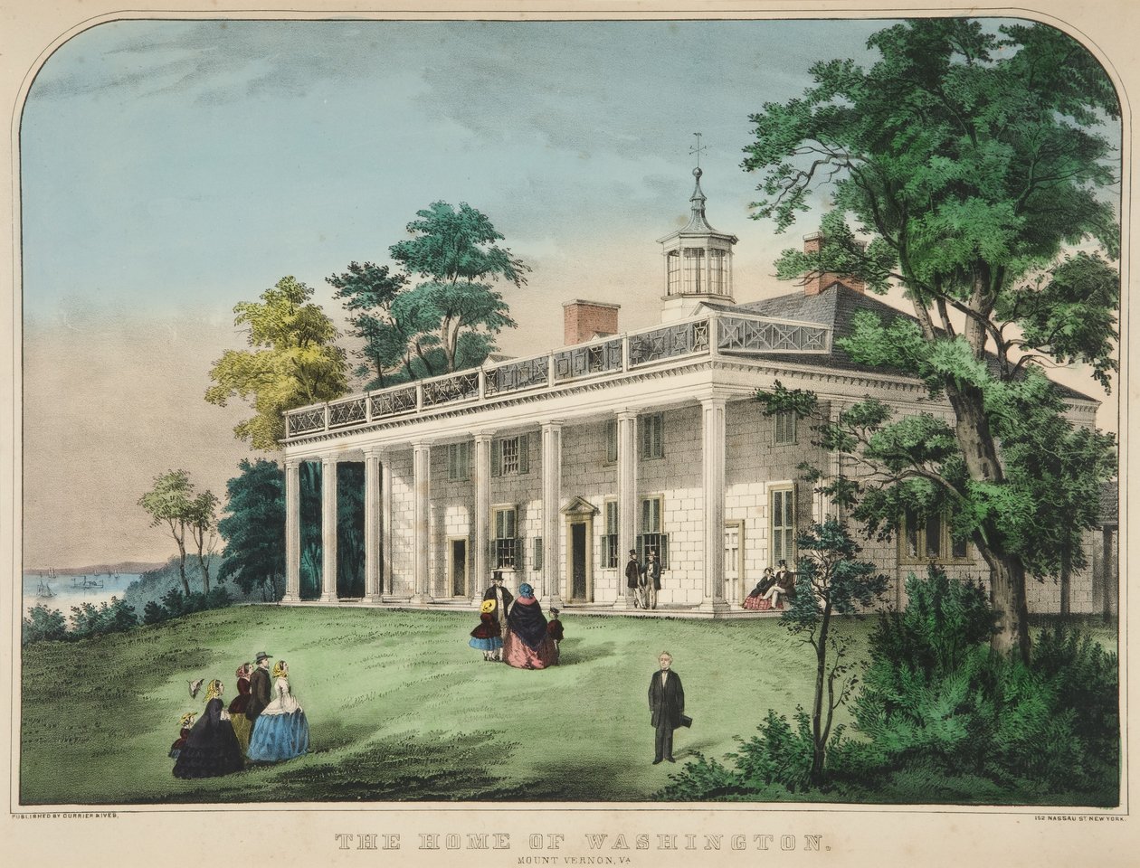 Washington Evi, Vernon Dağı, Va., pub. c1857 renkli litografi. by American School