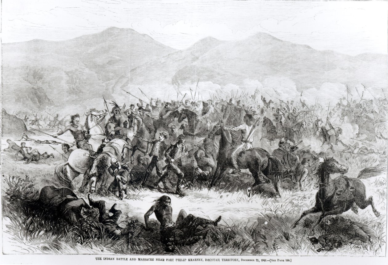21 Aralık 1866, Dakotah Bölgesi, Fort Philip Kearney yakınlarındaki Kızılderili Savaşı ve Katliamı by American School