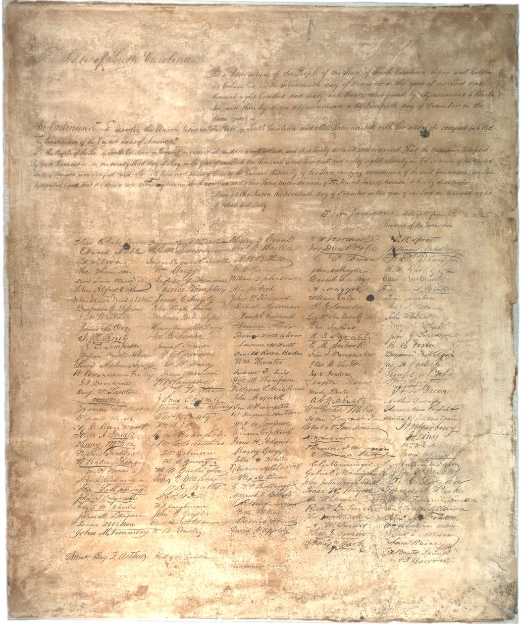 1861 Güney Karolina eyaleti için ayrılma Nizamnamesi by American School