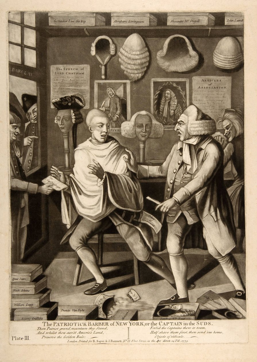 New York Vatansever Berberi veya köpüklü Kaptan, pub. 1775 by American School