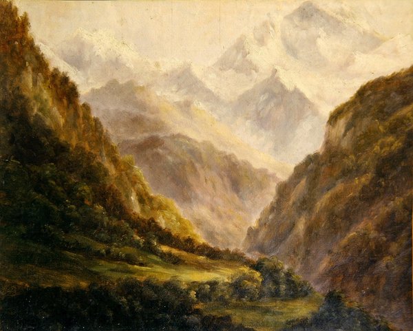 The Rockies, c.1870 (kağıt üzerinde yağlı boya) by American School