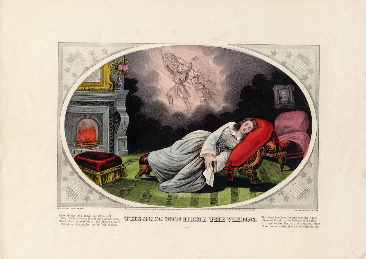 The Soldiers Home, The Vision, pub. Currier & Ives tarafından, 1862 by American School