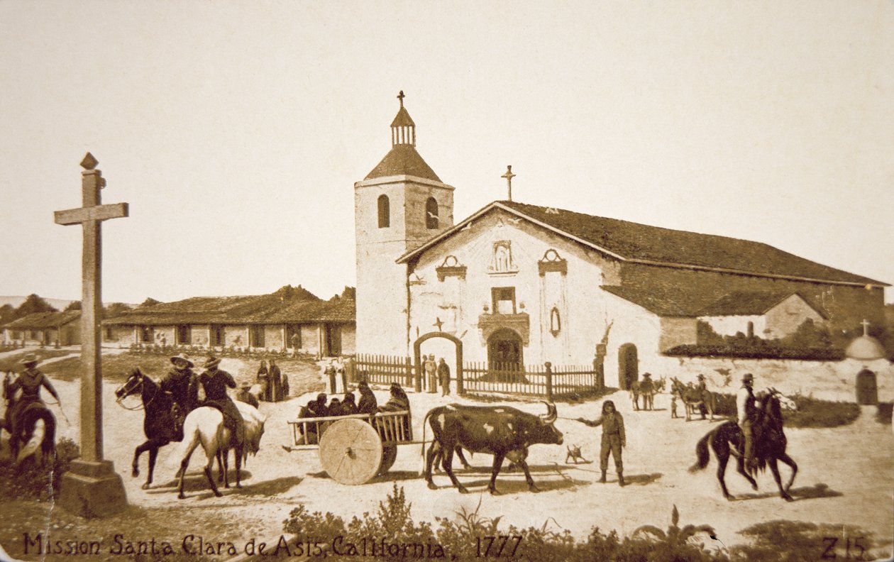 İspanyol Misyonu, Santa Clara de Asis, Kaliforniya, 1777 (lito) by American School