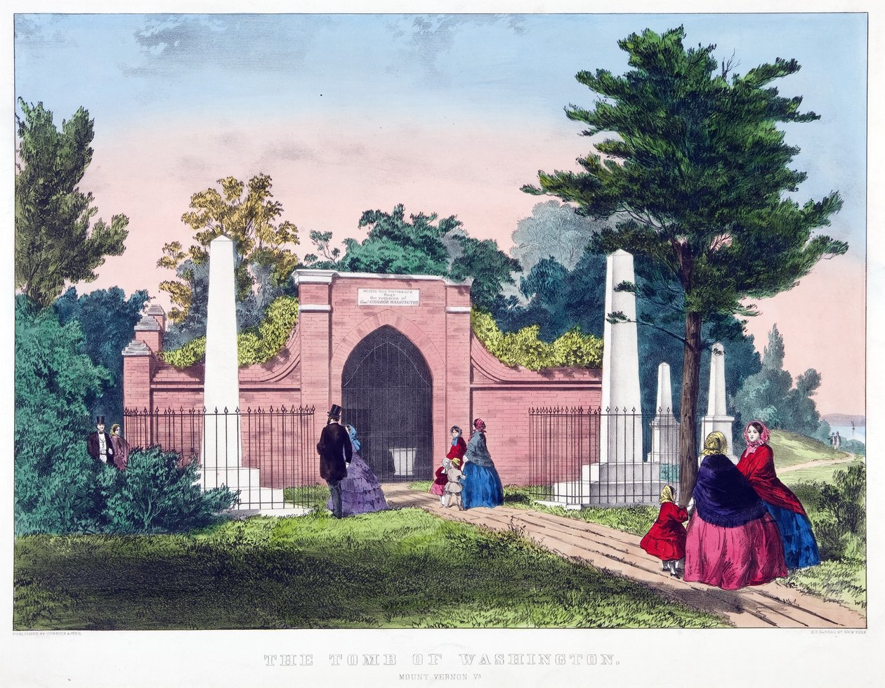 Washington Mezarı, Mount Vernon, Va., pub. c1857 renkli litografi. by American School
