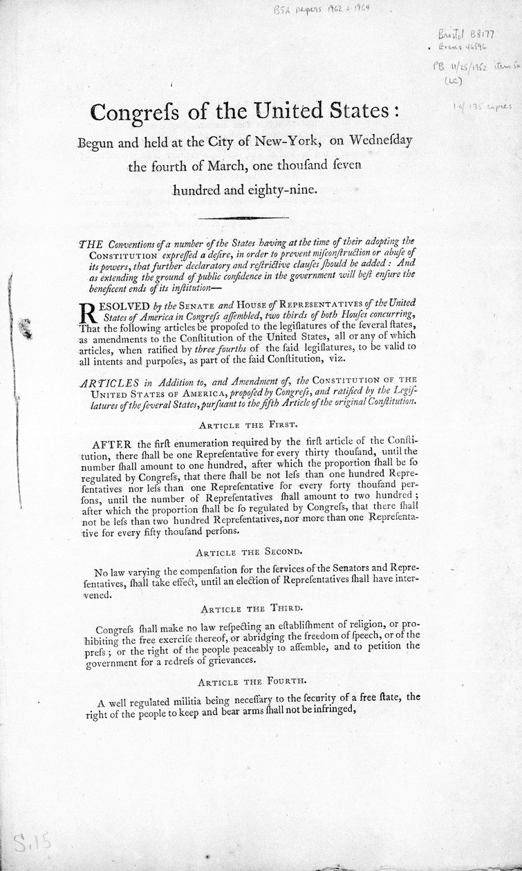 Amerika Birleşik Devletleri Haklar Bildirgesi, 1789
