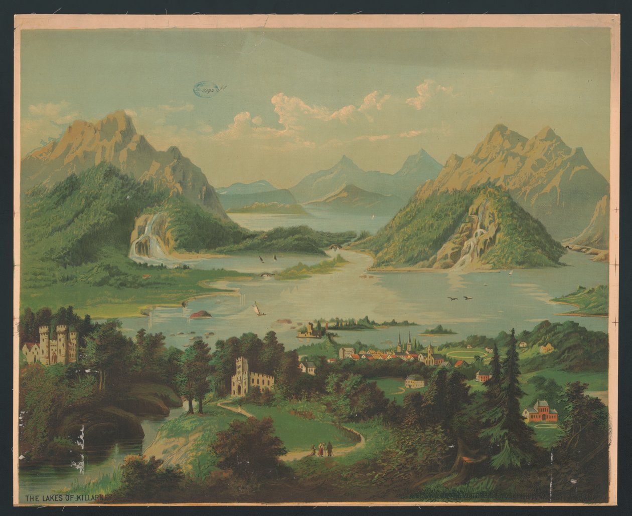 Killarney gölleri, yaklaşık 1878 (kromolitho) by American School