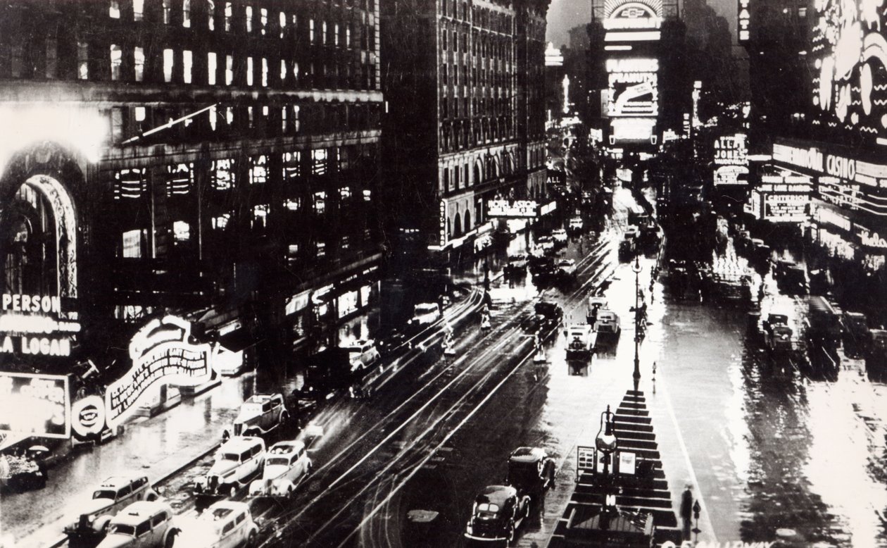 Times Square at Night, New York, 1930 dolayları (bir fotoğraftan sonra) by American School