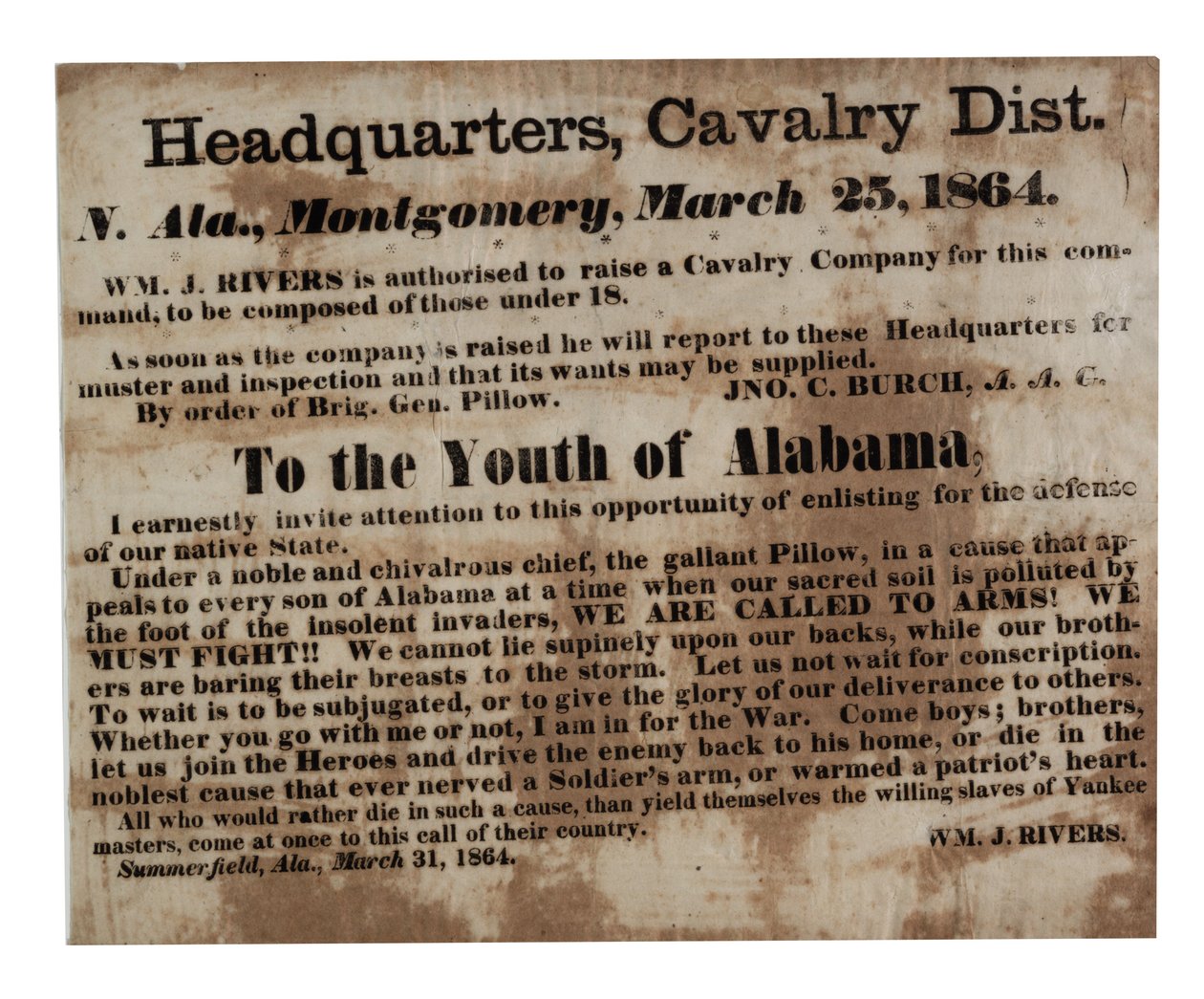 Alabama Gençlerine: Silahlara Çağırıyoruz! (işe alım bordası), 25 Mart 1864 by American School