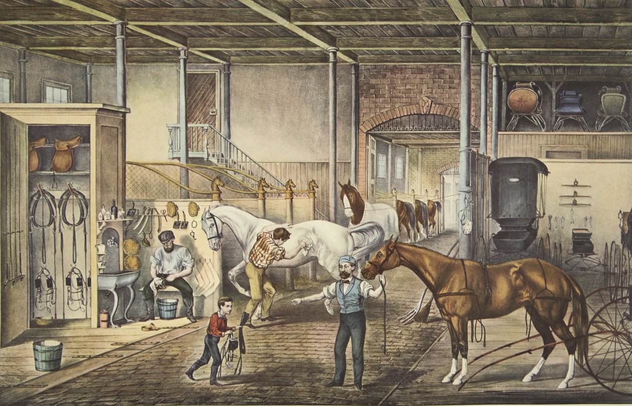 Evde Paça Çatlakları, Bir Model Ahır, pub. 1868, Köri & Ives by American School