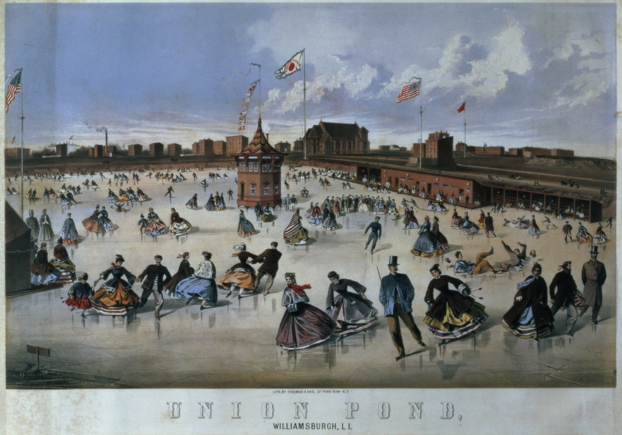 Union Pond, Williamsburg, Brooklyn, Thomas & Eno, New York tarafından oyulmuş by American School