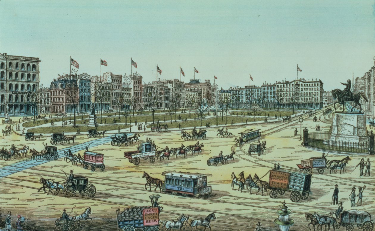 Union Square ve Ondördüncü Caddeden Onyedinci Caddeye, New York ve Çevresinin 48 Görünümünden oluşan bir dizi, pub. Charles Magnus tarafından by American School