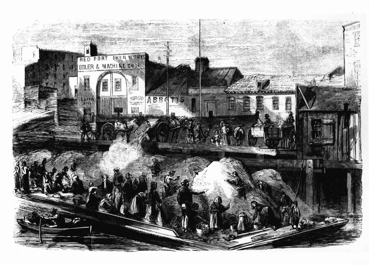 Serseriler, New York, 1870 dolayları, Beach Street çöplüğünden satmak için paçavralar topluyor by American School