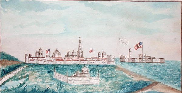 Vera Cruz, Kale ve Mezarlık (kağıt üzerine sulu boya) by American School