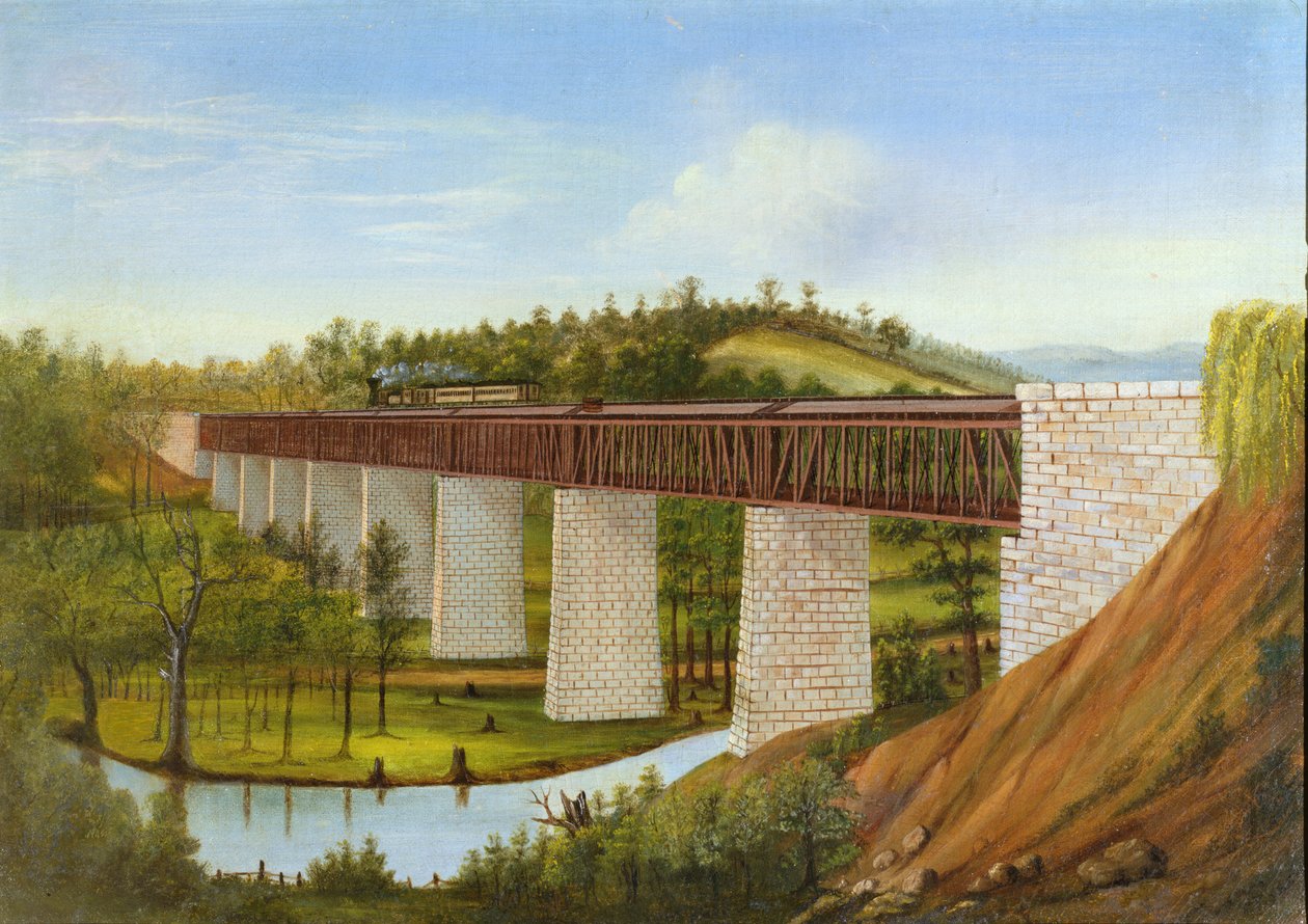 Kapalı bir köprü ve demiryolunun görünümü, c.1870 by American School