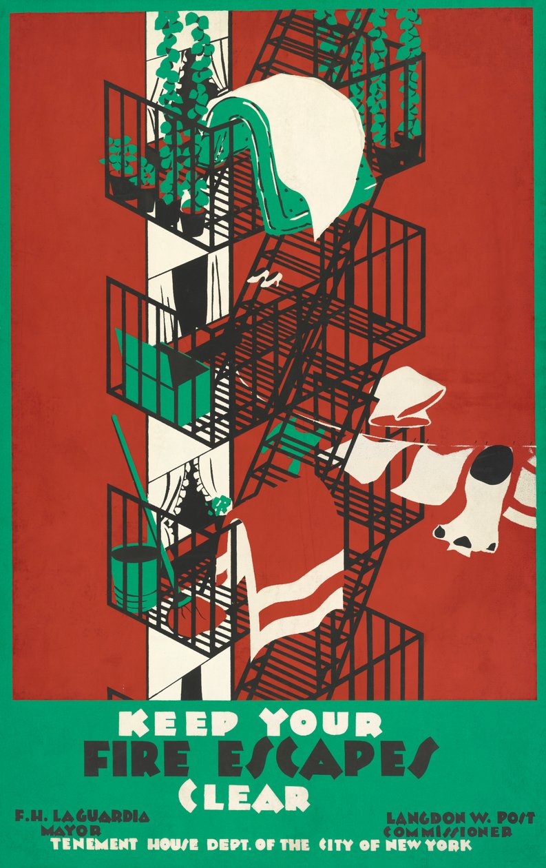 New York Şehri Yangın Merdiveninin Vintage Posteri by American School