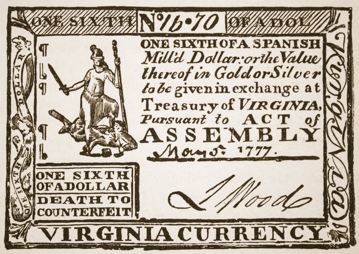 İspanyol dolarının altıda birine eşit Virginia Para Birimi, 1777 by American School