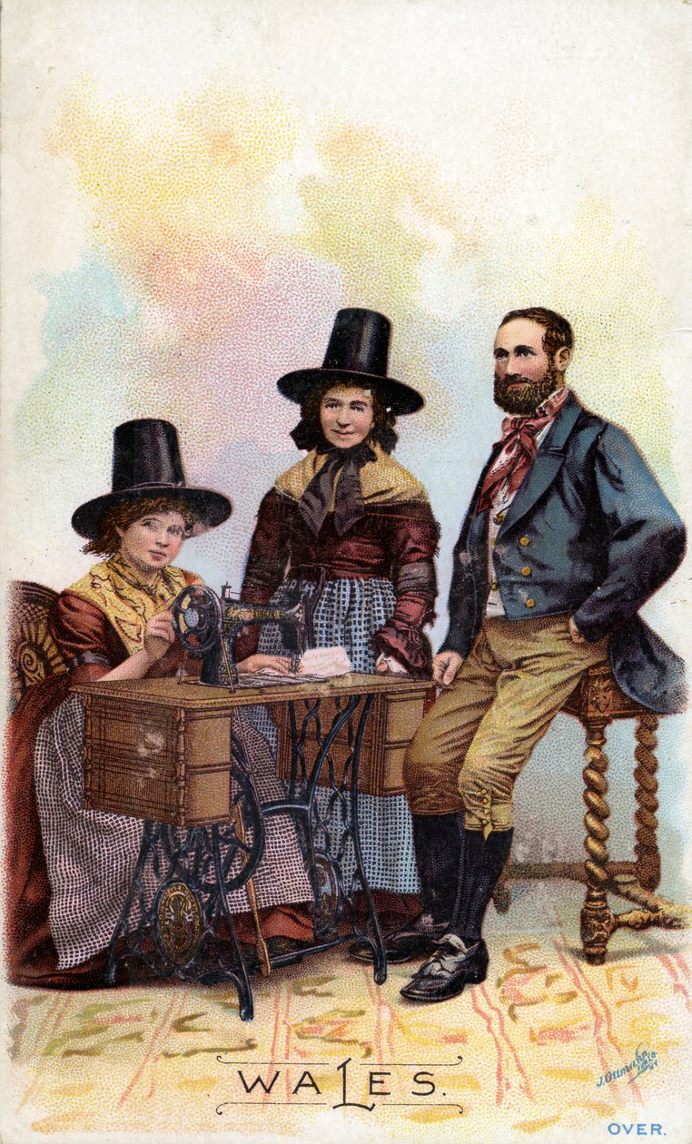 Bir Singer dikiş makinesi etrafında gruplanmış Galli aile, 1893 dolayları by American School