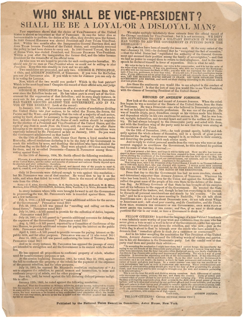 Kim Başkan Yardımcısı olacak? George Pendleton, Andrew Johnson